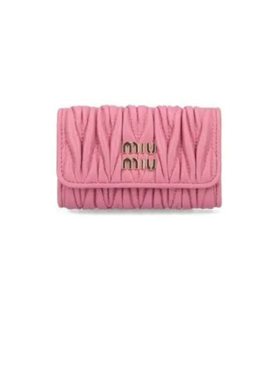 Gold Logo Plaque Matelasse Leather Key Holder Pink - MIU MIU - BALAAN 2