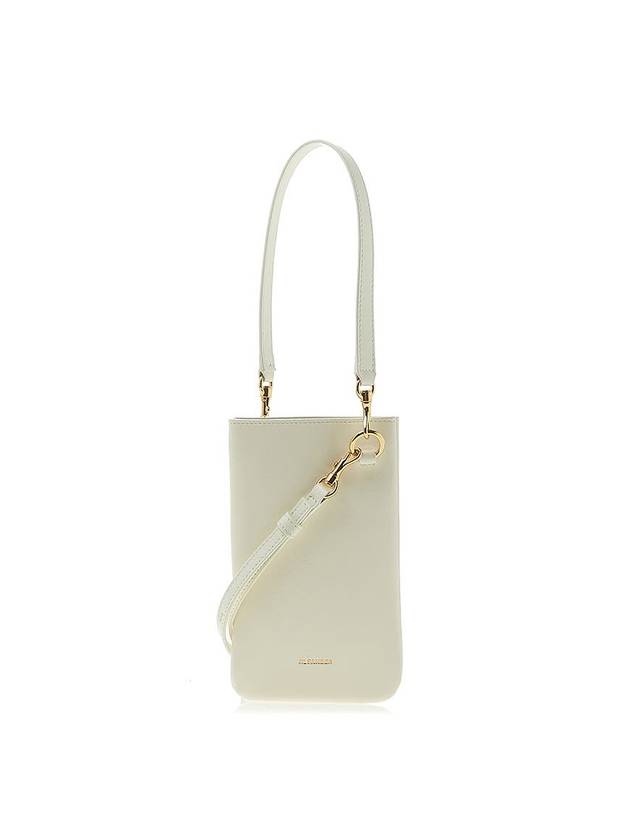 Embossed Logo Phone Holder Lambskin Leather Mini Bag White - JIL SANDER - BALAAN 1