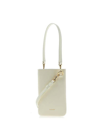 Embossed Logo Phone Holder Lambskin Leather Mini Bag White - JIL SANDER - BALAAN 1