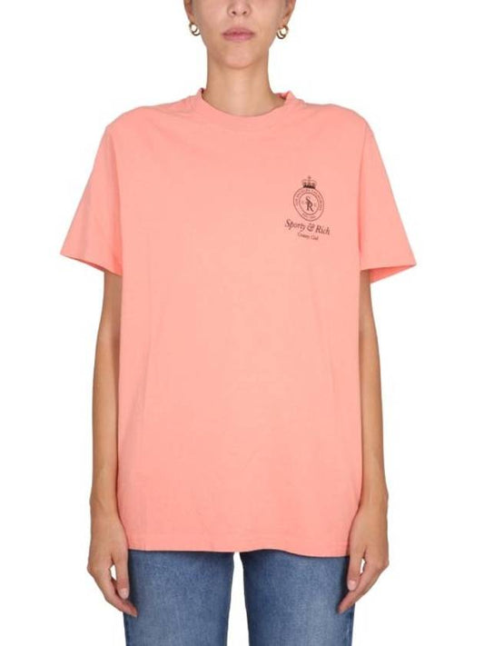 Crown Short Sleeve T-Shirt Grapefruit Pink - SPORTY & RICH - BALAAN 1