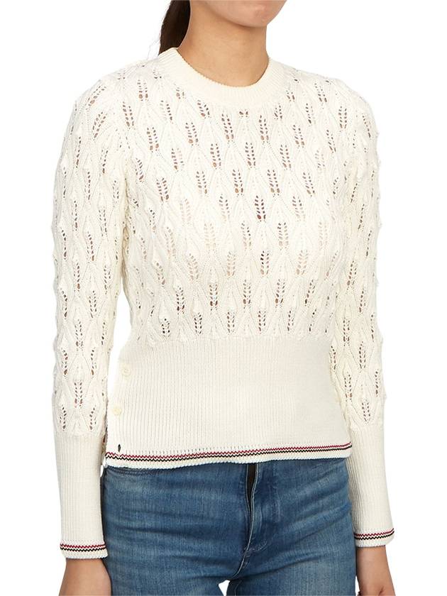 Pointelle Tipping Crew Neck Pullover Knit Top White - THOM BROWNE - BALAAN 4