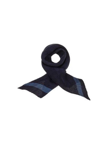 Men s Logo Monogram Pleated Scarf Blue - GIORGIO ARMANI - BALAAN 1