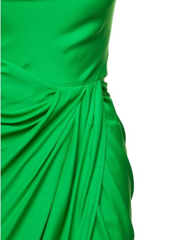 'Shiroi' Long Green Dress With Draped Neckline And Split In Silk Woman - GAUGE81 - BALAAN 3