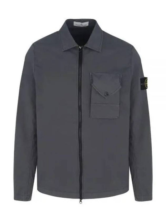 Stretch Cotton Gabardine Overshirt Jacket Dark Grey - STONE ISLAND - BALAAN 1