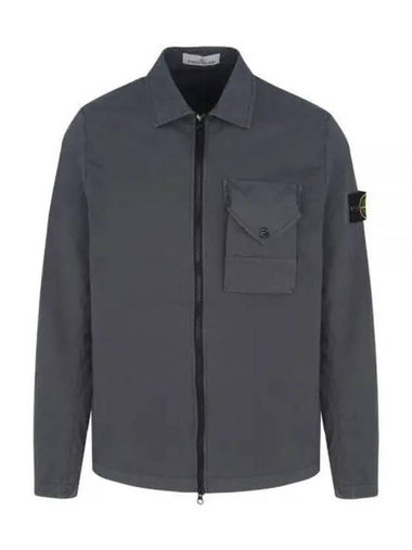 Stretch Cotton Gabardine Overshirt Jacket Dark Grey - STONE ISLAND - BALAAN 1