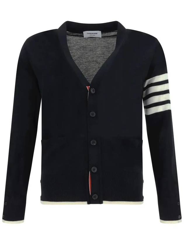 Wool 4-Bar Cardigan Black - THOM BROWNE - BALAAN 2