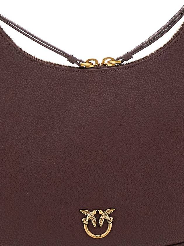 'Brioche' Brown Shoulder Bag With Love Birds Diamond Cut Logo Plate In Hammered Leather Woman - PINKO - BALAAN 3