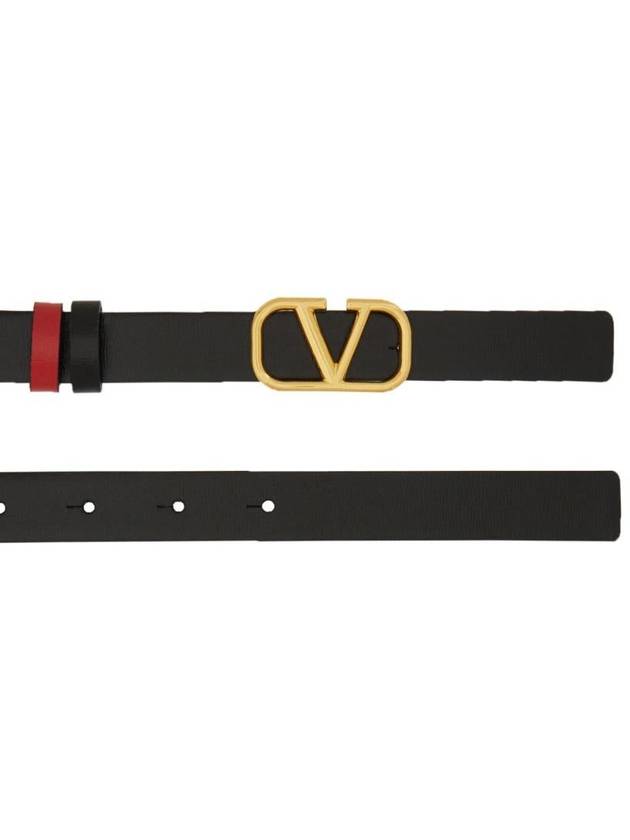 V Logo Signature Reversible Leather Belt Black - VALENTINO - BALAAN 3