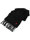 Small Heart Logo Classic Wool Scarf Black - AMI - BALAAN 3