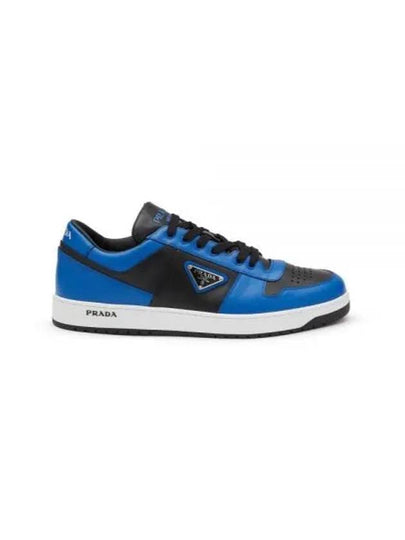 Men's Downtown Triangle Logo Leather Low Top Sneakers Blue Black - PRADA - BALAAN 2