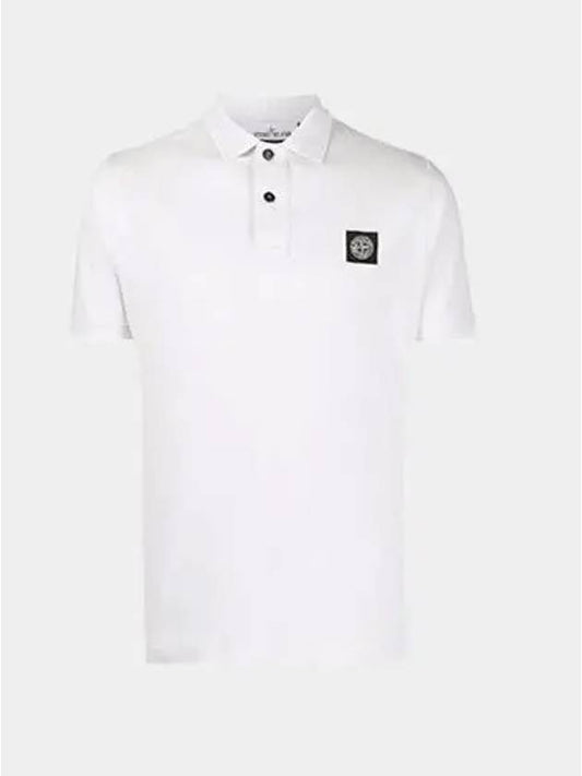 Men's Two Line Wappen Patch Cotton Short Sleeve Polo Shirt White - STONE ISLAND - BALAAN 2