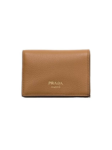 Small Leather Wallet Caramel - PRADA - BALAAN 1