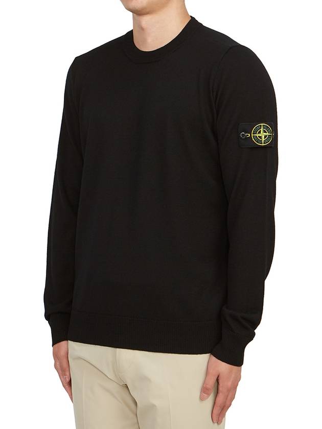 Regular Fit Crew Neck Wool Knit Top Black - STONE ISLAND - BALAAN 3