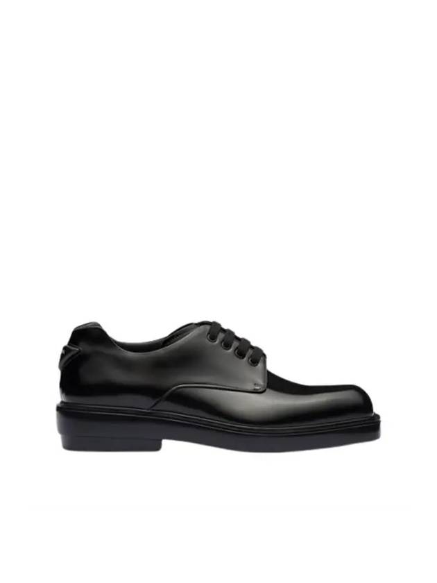 Brushed Leather Derby Shoes Black - PRADA - BALAAN 1