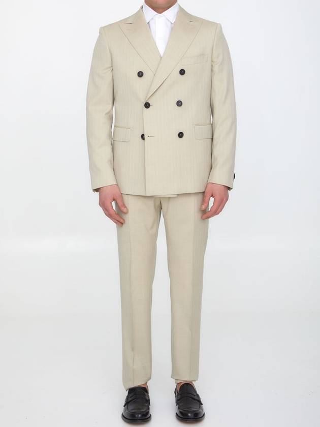 Sand-Colored Wool Two-Piece Suit - TONELLO - BALAAN 1