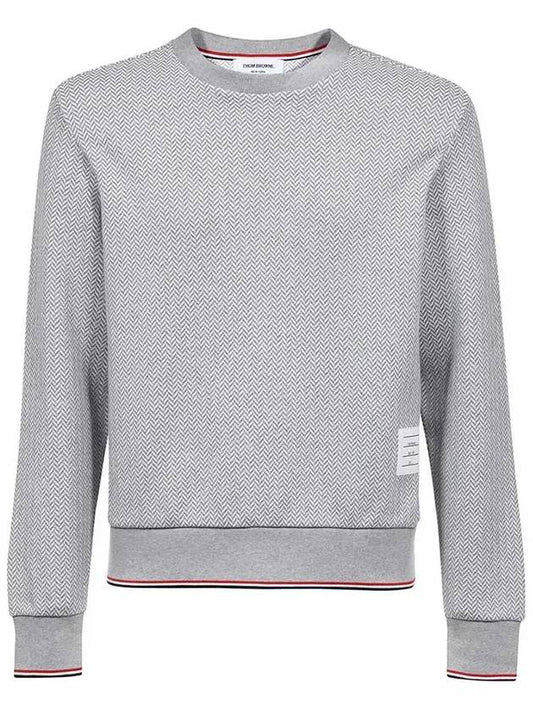Men's RWB Trimmed Herringbone Cotton Sweatshirt Gray - THOM BROWNE - BALAAN.