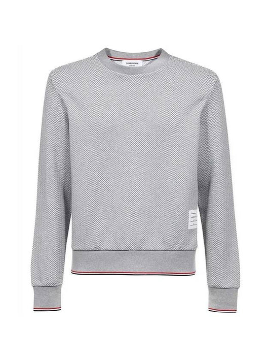 Men's Trimmed Herringbone Cotton Sweatshirt Grey - THOM BROWNE - BALAAN 1