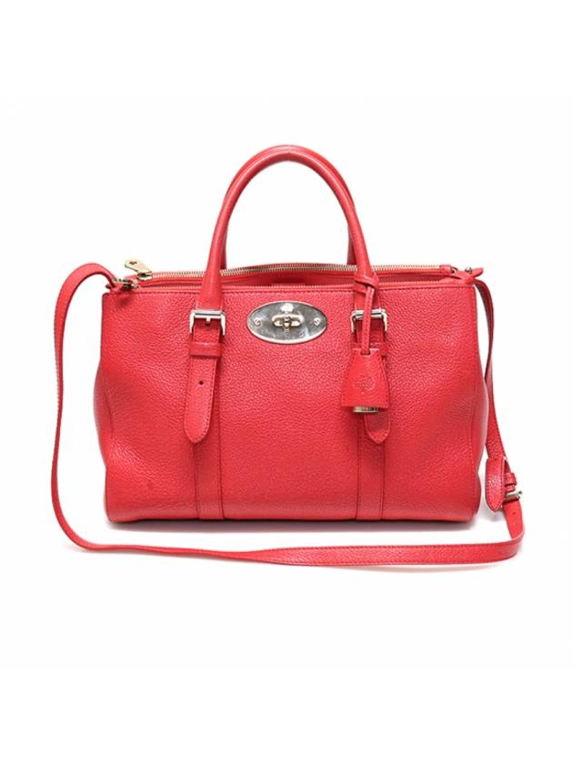 Women s Mulberry HH2840 Hibiscus Red Classic Grain Leather Small Bayswater Double Zip 2WAY gt bag Gangbuk used luxury goods - MULBERRY - BALAAN 1