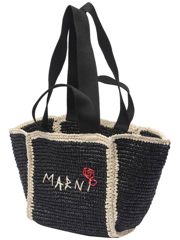 Embroidered Logo Woven Tote Bag Black - MARNI - BALAAN 5