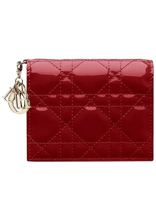 Patent Cannage Calfskin Mini Lady Wallet Cherry Red - DIOR - BALAAN 1