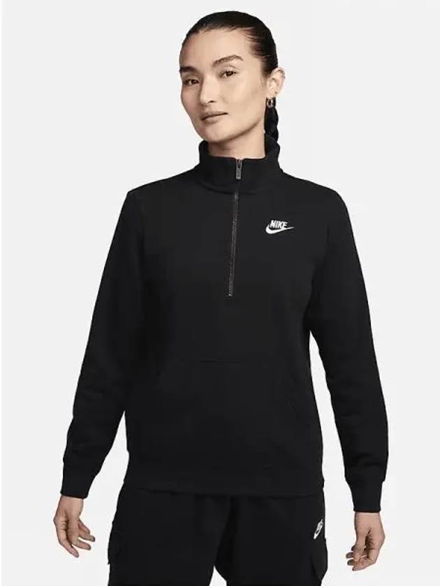 Sportswear Club Fleece Women s Half Zip Sweatshirt Black White DQ5839 010 746265 - NIKE - BALAAN 1