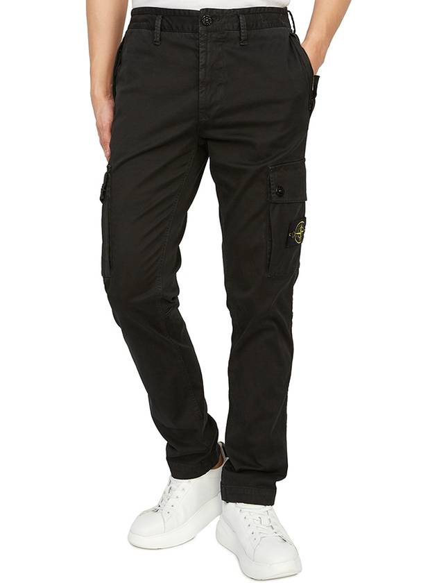 Garment Dyed Old Effect Stretch Broken Twill Cotton Cargo Pants Black - STONE ISLAND - BALAAN 6