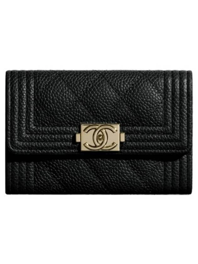 Boy  Flap Card Holder Grained Calfskin Gold Black - CHANEL - BALAAN 2