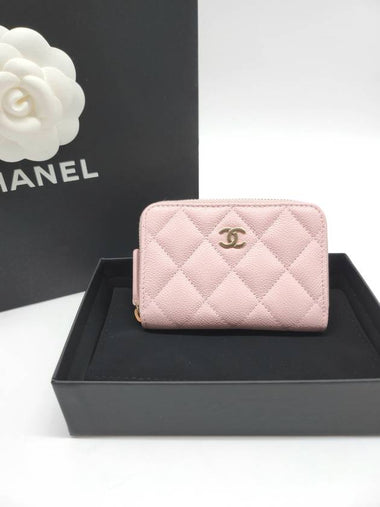 Classic zipper card wallet caviar light pink gold AP0216 - CHANEL - BALAAN 1