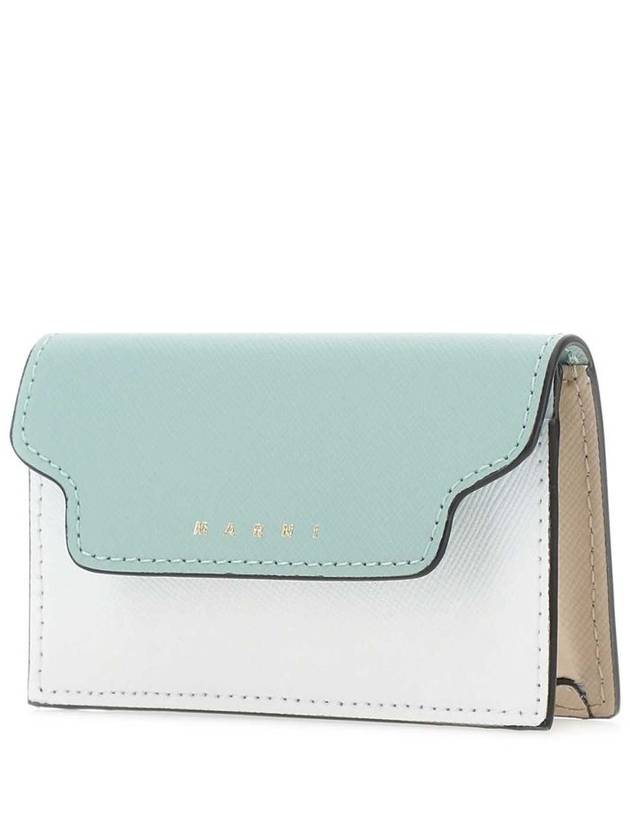 Logo Color Block Saffiano Card Wallet Tea Green - MARNI - BALAAN 3