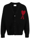 Heart Logo V Neck Wool Cardigan Black - AMI - BALAAN 2