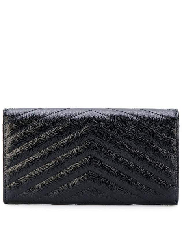 Matelasse Monogram Quilting Leather Flap Long Wallet Black - SAINT LAURENT - BALAAN 3