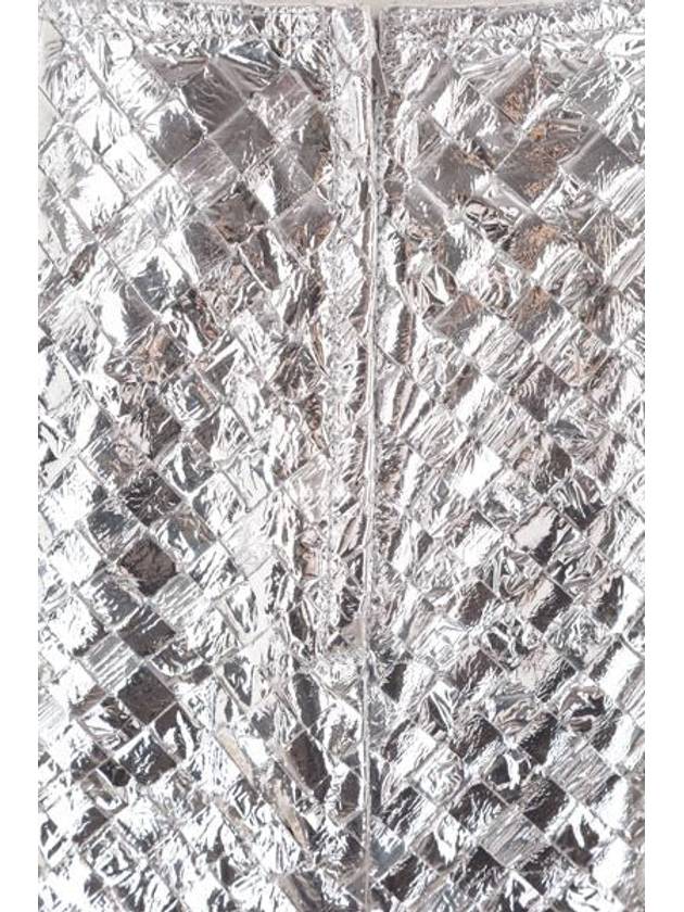 Women's Interciato Laminated Leather Midi H-Line Skirt Silver - BOTTEGA VENETA - BALAAN 4