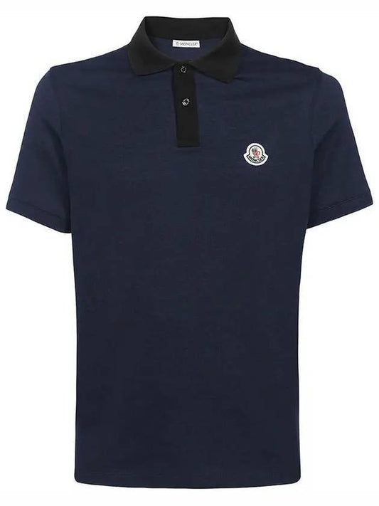 Men's Logo Patch Color Scheme Collar Short Sleeve Polo Shirt Navy - MONCLER - BALAAN 1