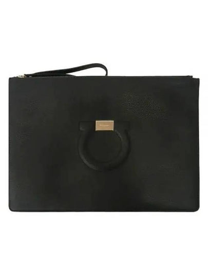 Gancini Leather Clutch Bag Black - SALVATORE FERRAGAMO - BALAAN 2