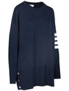 4 Bar Crew Neck Merino Wool Pullover Knit Top Navy - THOM BROWNE - BALAAN 4