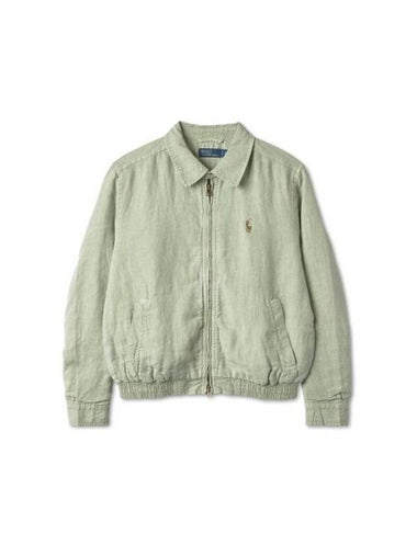 Embroidered Pony Logo Linen Zip-Up Jacket Green - POLO RALPH LAUREN - BALAAN 1