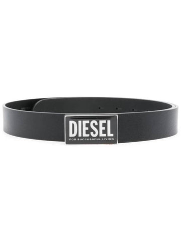 B Glossy Logo Plaque Leather Belt Black - DIESEL - BALAAN 1