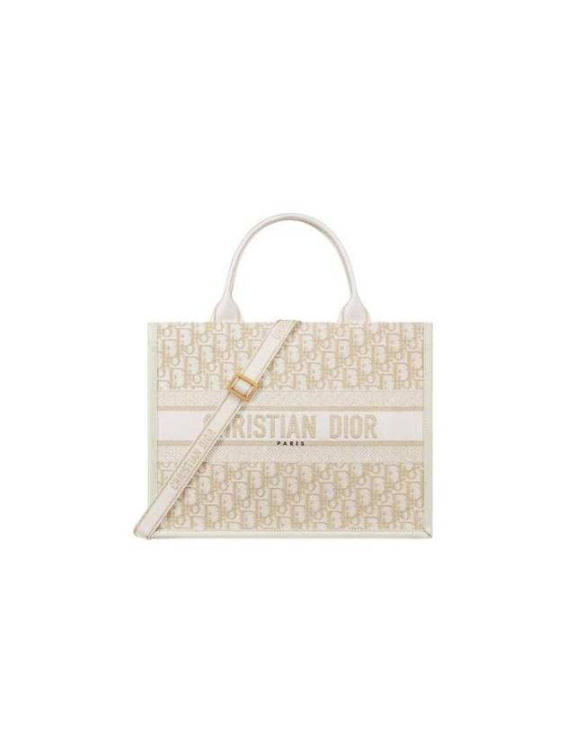 Medium Book Oblique Embroidery With Gold Tone Metallic Thread And Calfskin Tote Bag Latte - DIOR - BALAAN 1