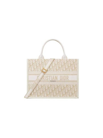 Medium Book Oblique Embroidery With Gold Tone Metallic Thread And Calfskin Tote Bag Latte - DIOR - BALAAN 1