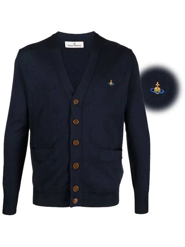 ORB Embroidery Logo V Neck Cardigan Navy - VIVIENNE WESTWOOD - BALAAN 3