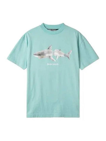 Shark Classic Short Sleeve T Shirt Blue Tee - PALM ANGELS - BALAAN 1