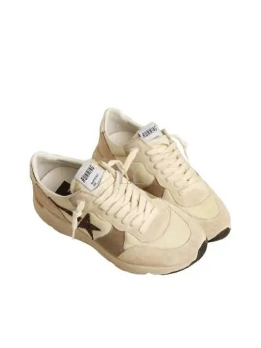 Glitter Star Patch Suede Low Top Sneakers Beige - GOLDEN GOOSE - BALAAN 2