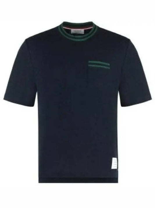 Pointelle Cotton Short Sleeve T-Shirt Navy - THOM BROWNE - BALAAN 2