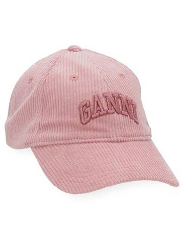 Embroidered Logo Corduroy Ball Cap Pink - GANNI - BALAAN 1