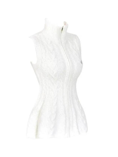 Women s Golf Wear Flower Midi Knit Zip up Vest Ivory - J JANE - BALAAN 2