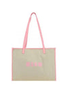 Medium Logo Print Calf Leather Tote Bag Pink Beige - MSGM - BALAAN 2