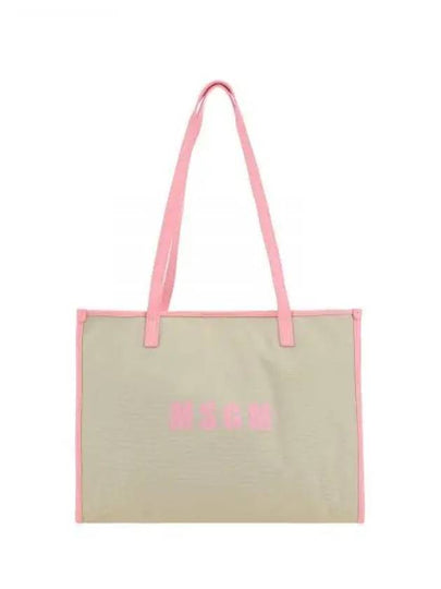 Medium Logo Print Calf Leather Tote Bag Pink Beige - MSGM - BALAAN 2