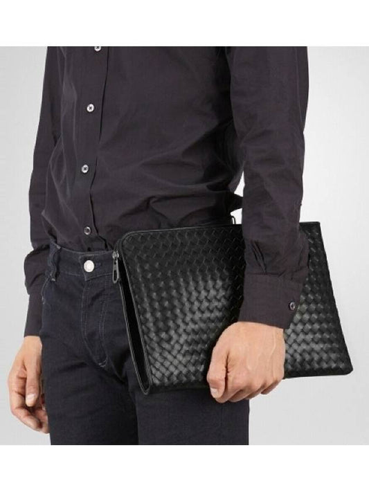 Intrecciato Weaving Zipper Medium Clutch Bag Black - BOTTEGA VENETA - BALAAN 2