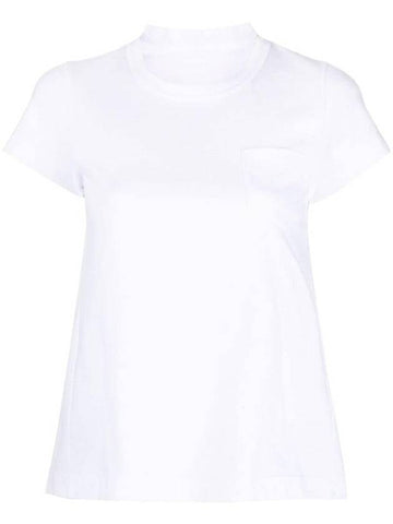 Women's Back Pleated Cotton Short Sleeve T-Shirt White - SACAI - BALAAN 1