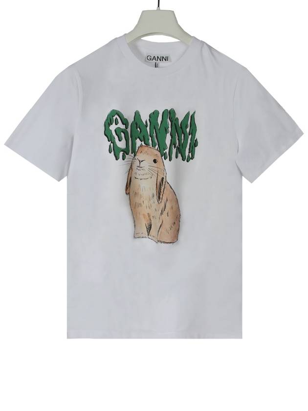 Ganni Bunny Basic Cotton Jersey Short Sleeve T-Shirt Bright White - GANNI - BALAAN 2